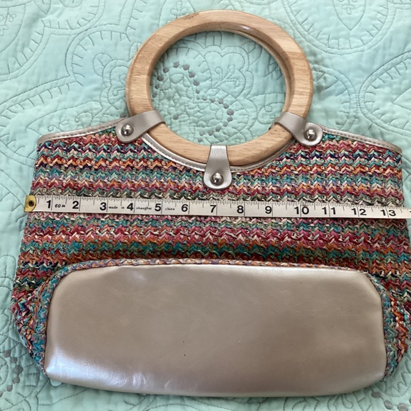 Giani Bernini multi colored woven handbag with round wooden handle - Picture 2 of 4
